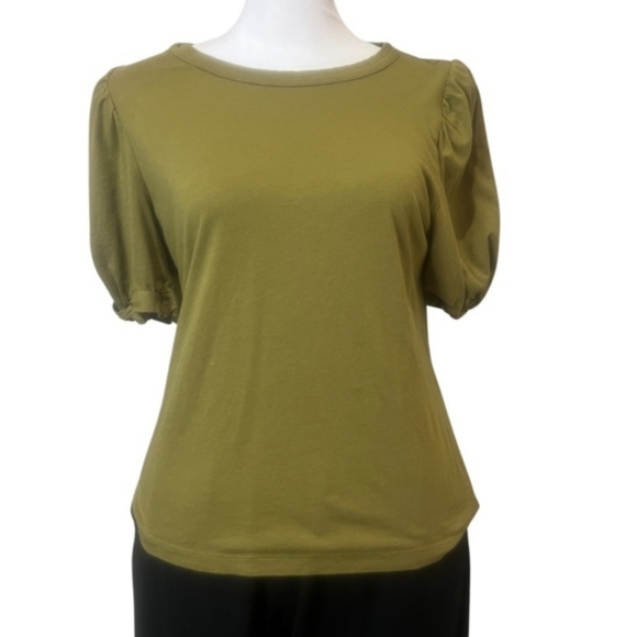 Women's Olive Green Puff Sleeve Top - Picture 3 of 7